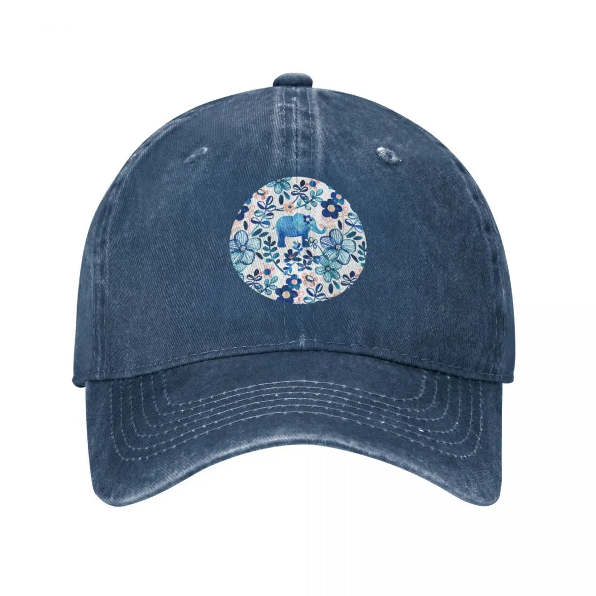 Blush Pink, White and Blue Elephant and Floral Watercolor Pattern Cap Cowboy Hat cap Cap male Hat women winter Men's