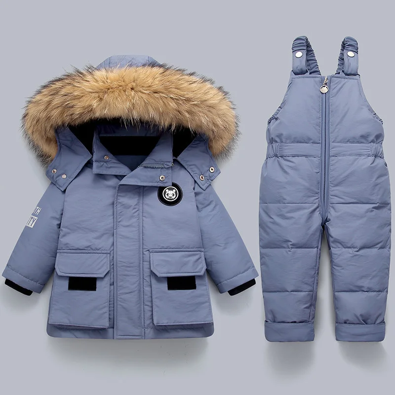 Baby Winter Warm Down Jackets Boy Thicken Jumpsuit and hooded coat Children Clothing 2pcs Set toddler Girl Clothes Kids Snowsuit