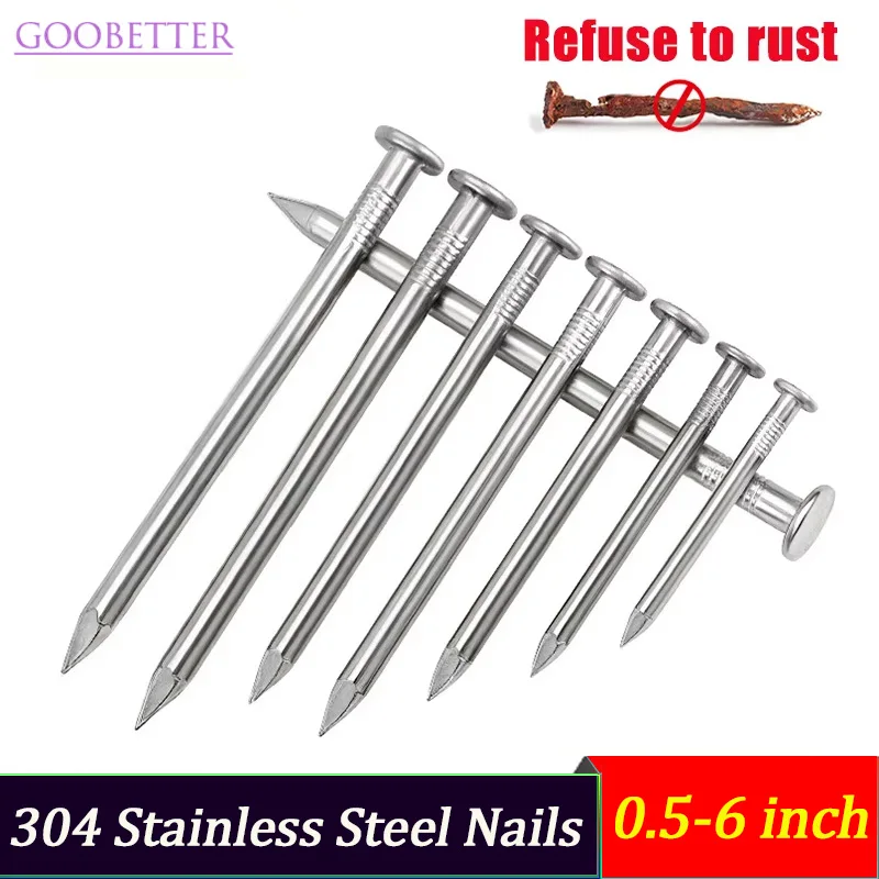 

304 Stainless Steel Nails - Woodworking/Round/Wall/Picture Hanging Nails Rustproof Multi-Size 10-300Pcs