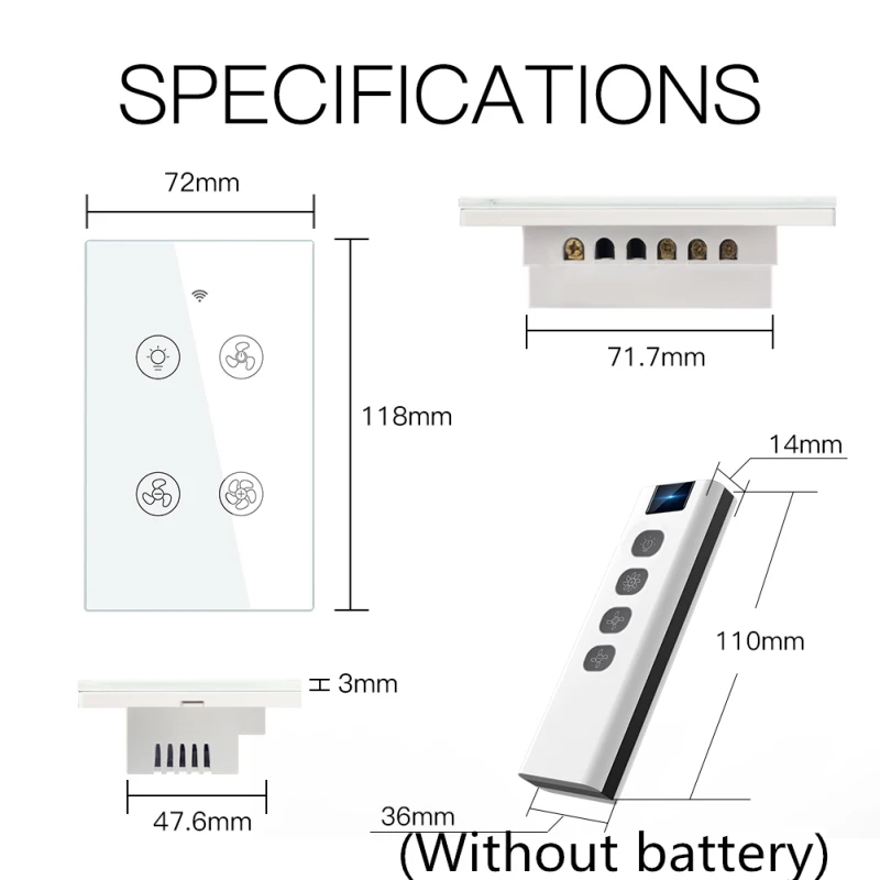 CoRui WiFi+RF433 Smart Ceiling Fan Light Switch 2/3 Way Smart Life/Tuya APP RF Remote Speed Control Work With Alexa Google Home