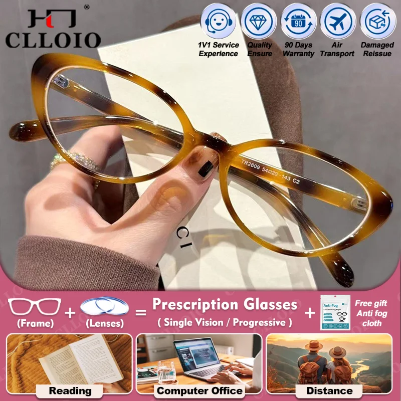 

CLLOIO Classic Casual Photochromic Progressive Prescription Glasses Women Anti Blue Ray Cat Eye Myopia Hyperopia Reading Eyewear