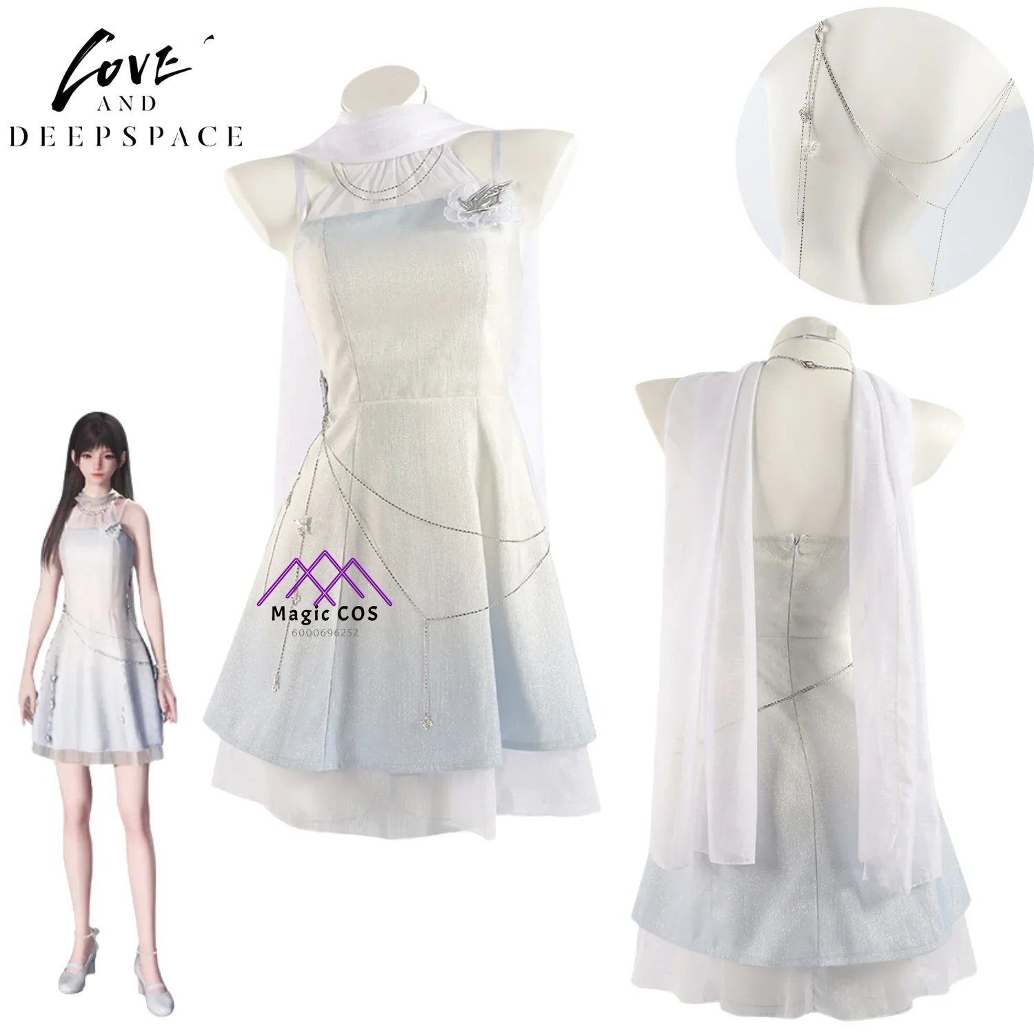 

2025 Love and Deep Space COS Service Master Cloud Roll Cloud Shu Полная игра Аниме Косплей Костюм Белое милое вечернее платье с датой