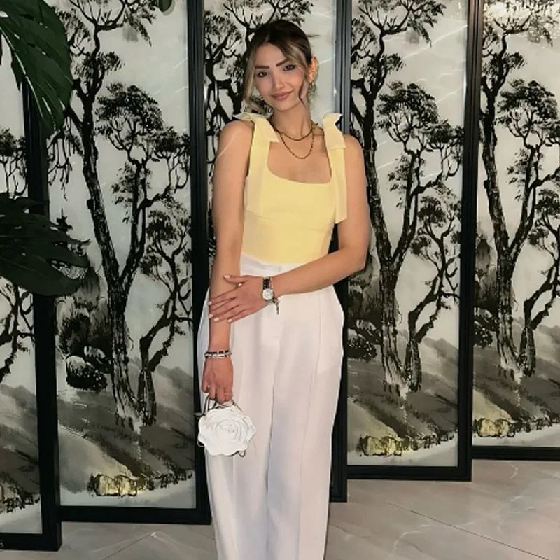 HXAO 2025 Butterfly Crop Tops For Women Summer Sleeveless White Yellow Camisole Top Woman Cuteore Backless Women's Tanks Top image 5