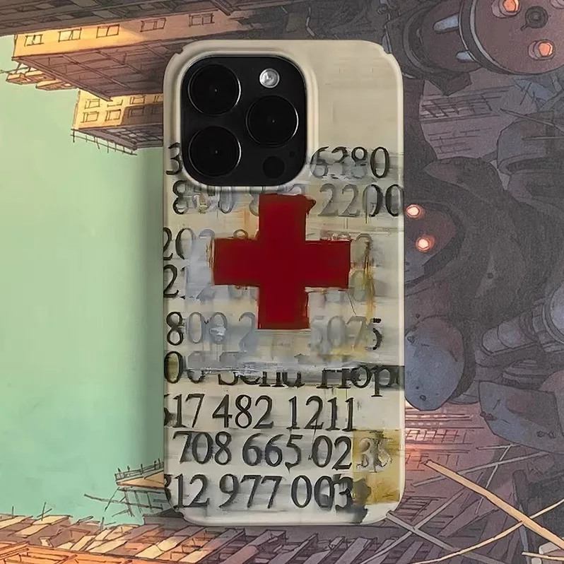 레드 크로스 번호 아이폰 케이스 아이폰 17 에어 16E 15 프로맥스 14 플러스 13 12 미니 11 프로 16플러스 XR XS 맥스 SE2 아크릴 폰 커버