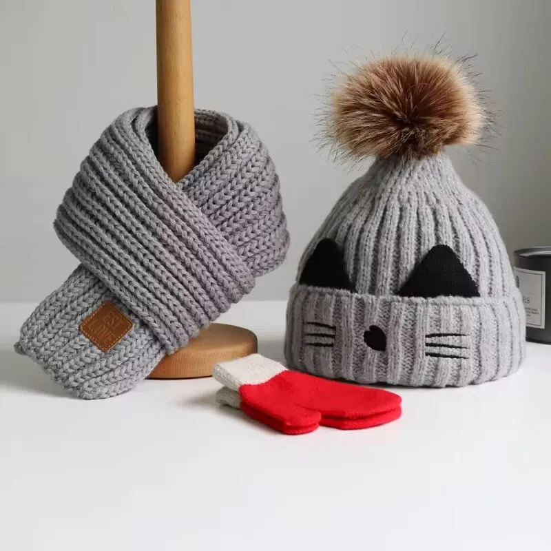 Baby hat scarf two-piece autumn/winter children's hat neck Cute cashmere knitted woolen hat for boys and girls