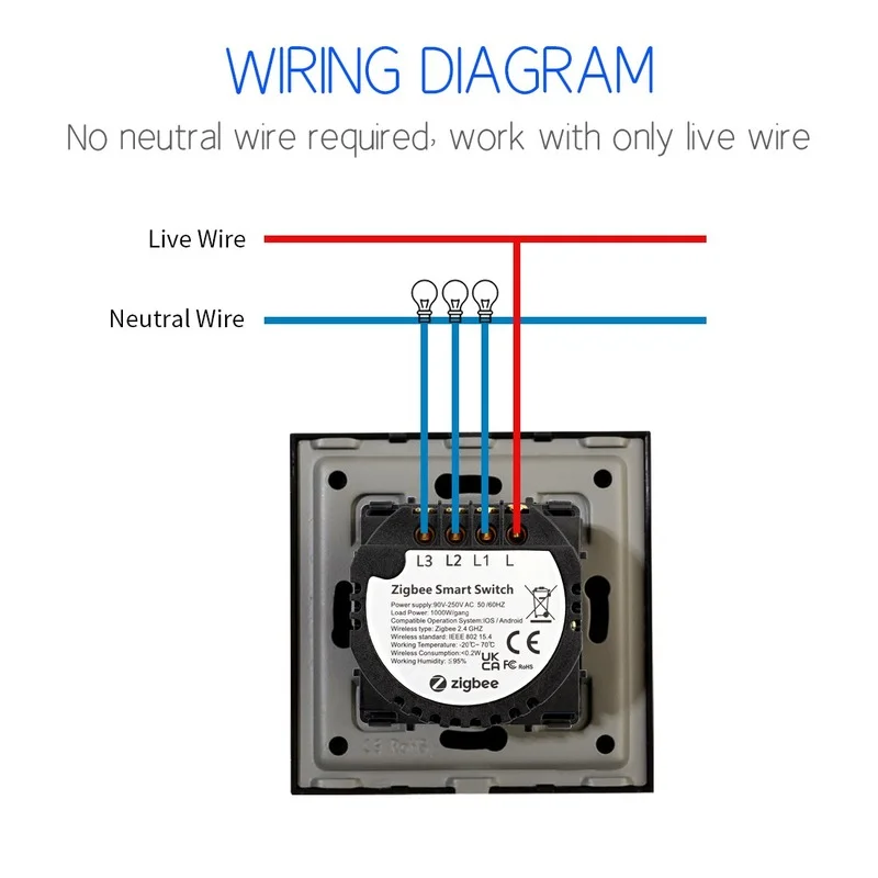 Bingoelec Zigbee Switch 1/2/3Gang Wall Touch Switches Without Panel Tuya Smart Life Alexa App Control DIY Functional Part