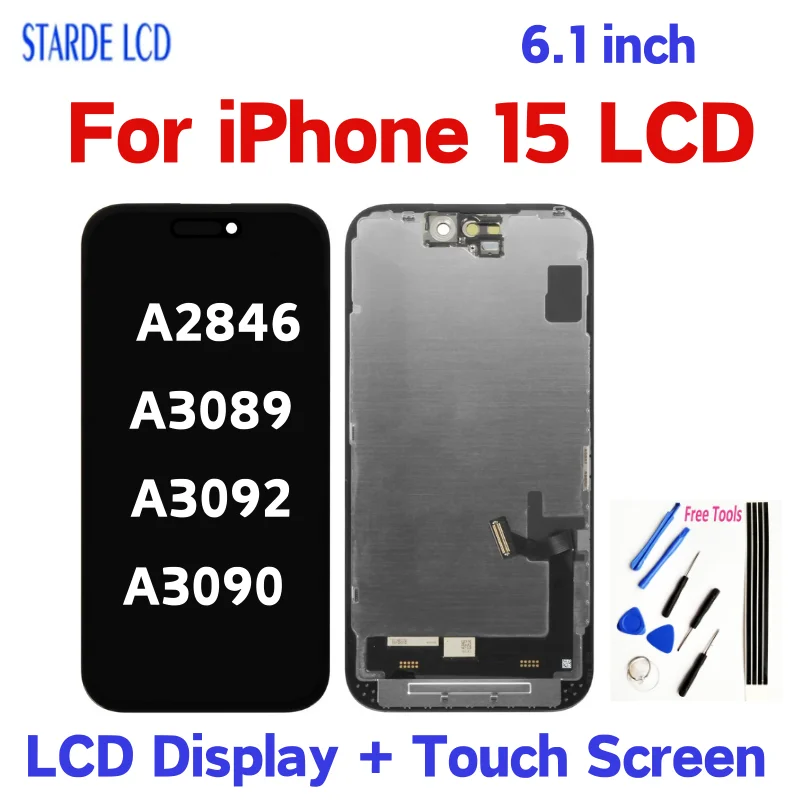 

Super OLED 6.1" For iPhone 15 LCD Display Touch Screen Digitizer Assembly A2846 A3089 A3092 A3090 Reaplacement
