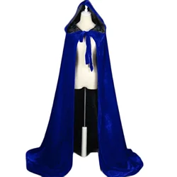 Blue Hooded Velvet Cloak Bridal Cloaks Capes Floor Length Witch Custom Made Winter Halloween Winter Long Weddil Wraps