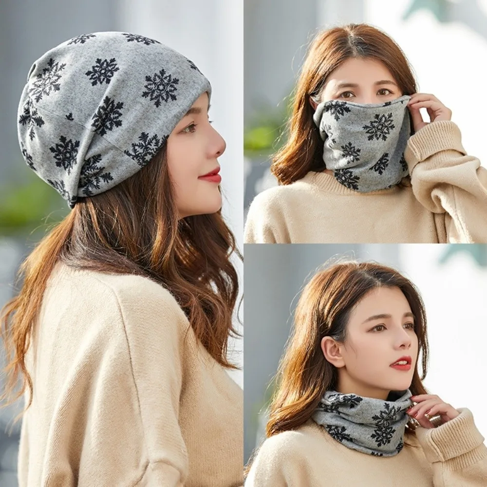 Fashion Cartoon Knitted Woolen Scarf Windproof Cold-proof Cover Head Cap Keep Warm Thickened Bib Twist Cap Women