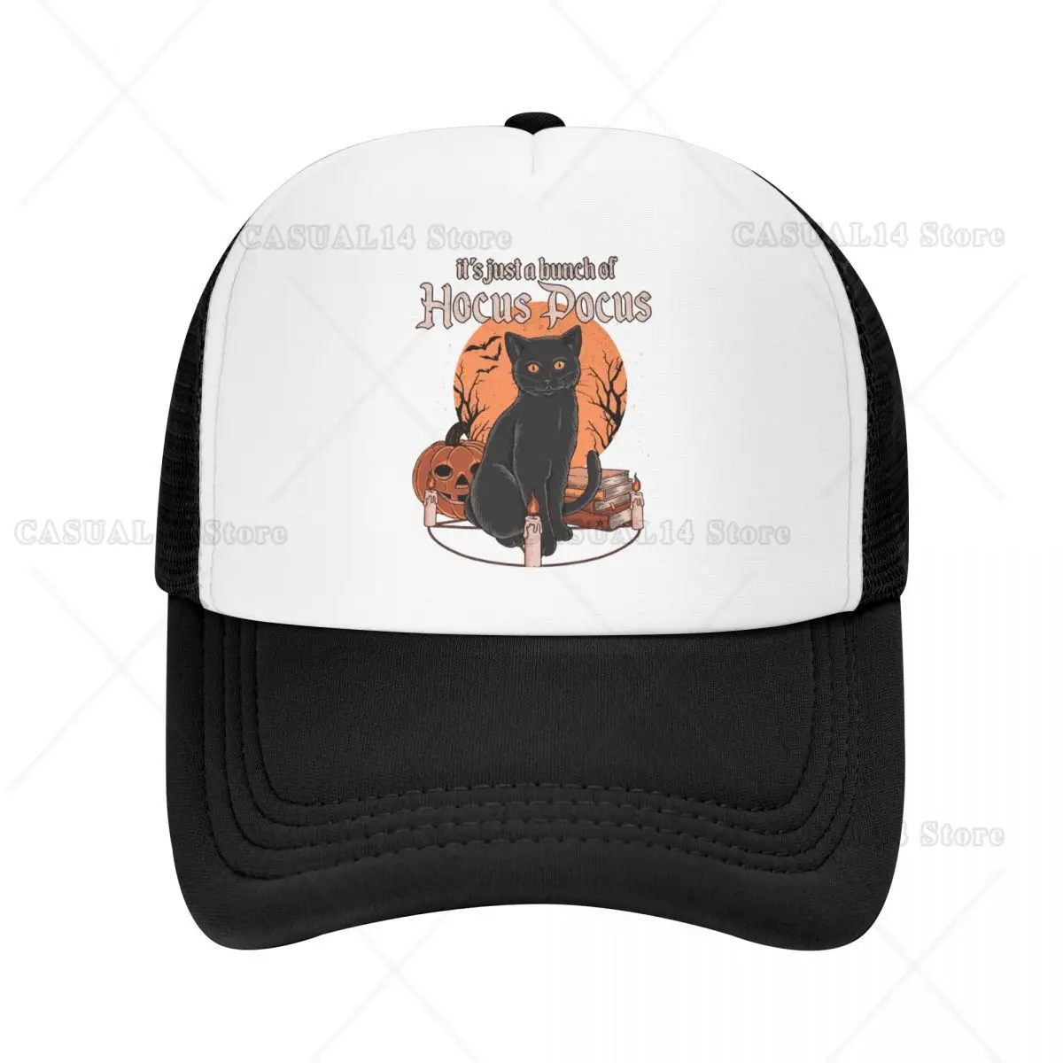 

Cool Bunch of Hocus Pocus Trucker Hat Women Men Custom Adjustable Unisex Halloween Witchcraft Black Cat Baseball Cap Hip Hop