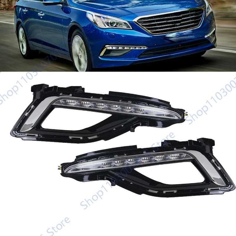 Car Front Bumper Fog Light For Hyundai Sonata 9 2014 2015 2016 LED Daytime Running Light Brake Lamp Accessories