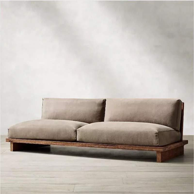OEMFabric sofa lazy sofa solid wood living room simple tofu block bed and breakfast sofa