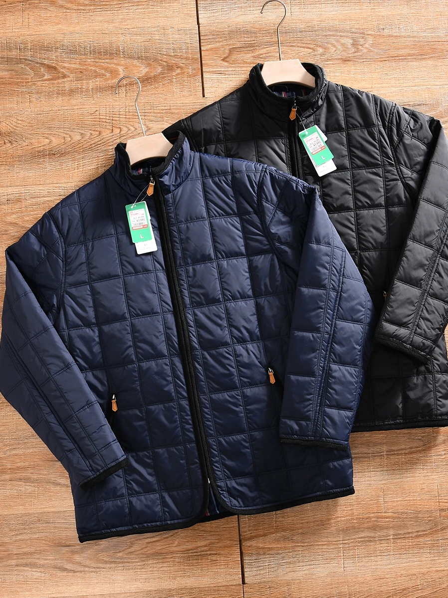 

Lightweight Warm Cotton Jacket Men's Casual Stand Collar Grid Stitch Thin Cotton Coat Autumn Winter Youth Fashion Standard Fit