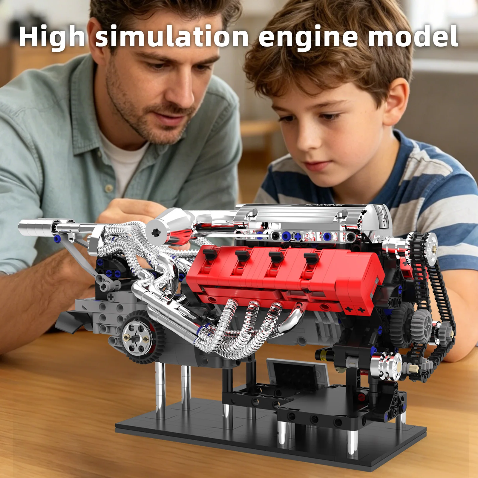 

V8 Engine Model Building Blocks Technic Car Motor Replica with Stand Movable Pistons Mechanical STEM Toy Gift for Men