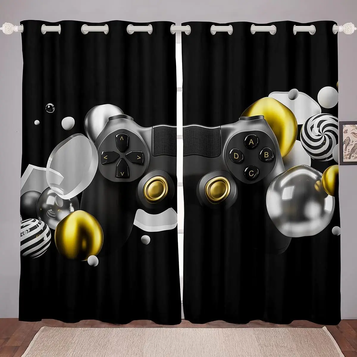 

Video Game Window Drapes for Bedroom Living Room Blue and Orange Game Controller Window Treatment Gamer Window Curtains Plastic