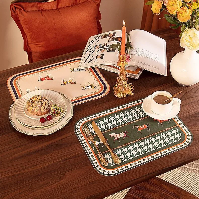 Vintage European Odourless Leather Placemat, PVC Waterproof Oil-Proof Table Mat Disposable Anti-Scald Western-Style Placemat