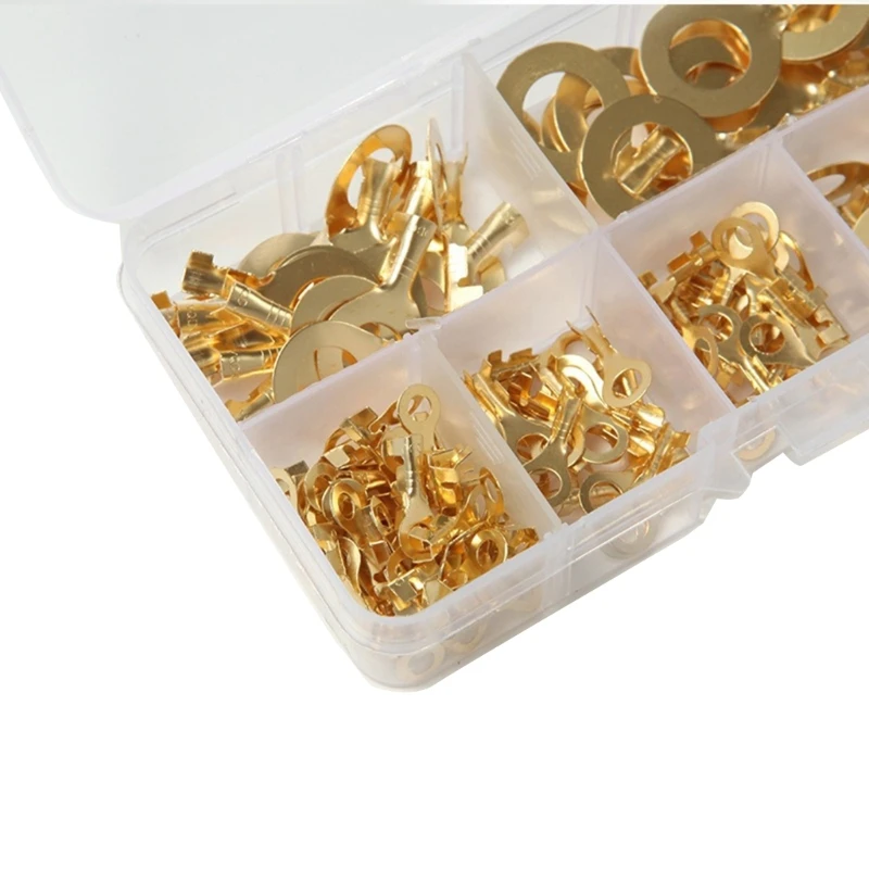 150Pcs Non-Insulated Rings Terminals Brass Wire Connectors Open Barrels Wire Rings Cable Lugs Crimp Kit Easy to Use