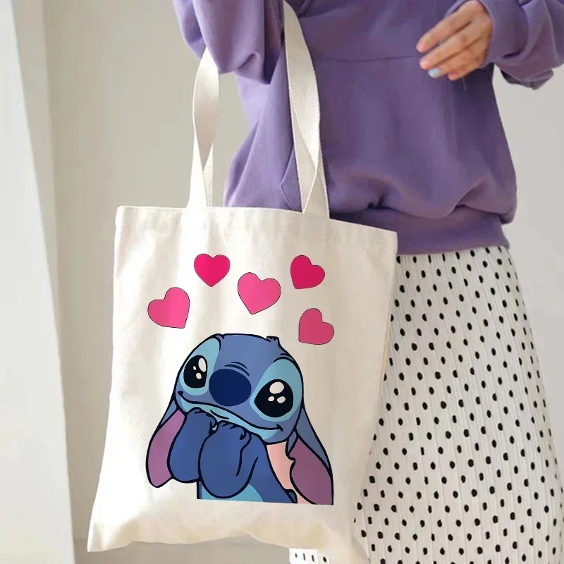 MINISO Stitch Tote Bags for Women Shopping Bag with Handbag Large-capacity Shopper Bag Casual Lady Students Tote Bag for Girls