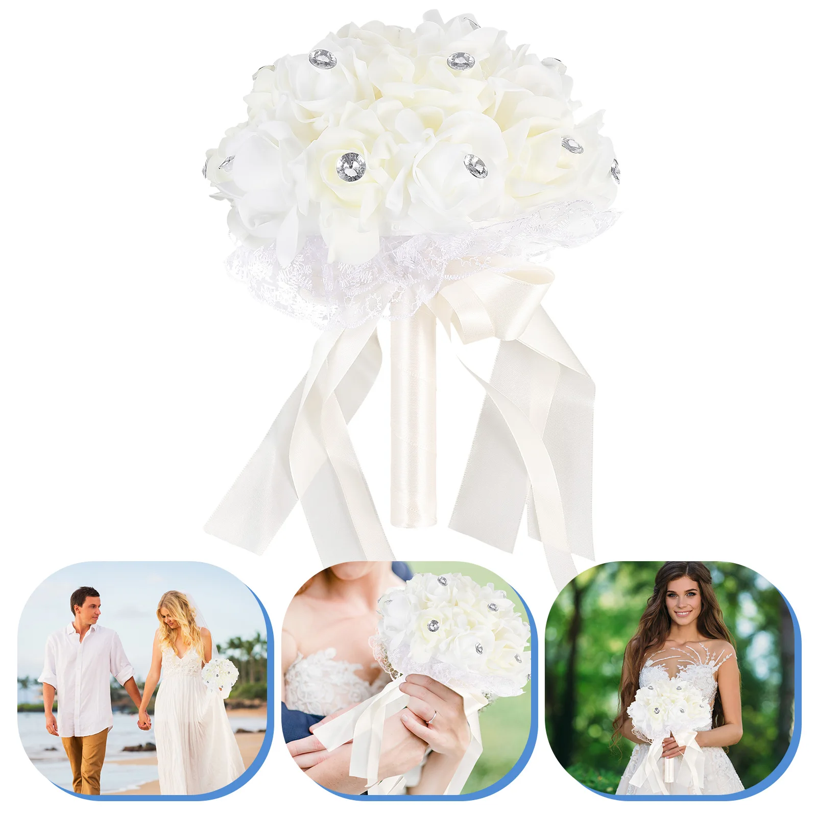 

Burgundy Beige Artificial Holding Flowers Wedding Bridal Simulation Bouquet Faux Party Decor Home Office Bedroom Banquet Bridal