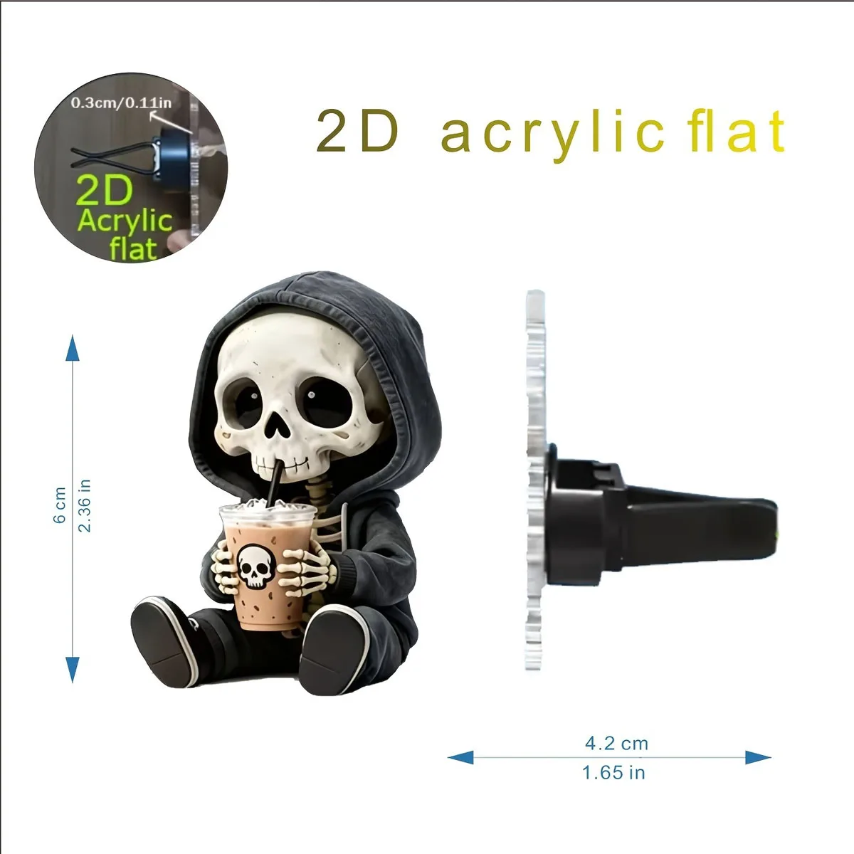 2D Flacher Totenkopf Milchtee Lüftungsdekor, Lustiges Auto-Innenzubehör, Halloween-Must-Have-Ornament – Detail 3