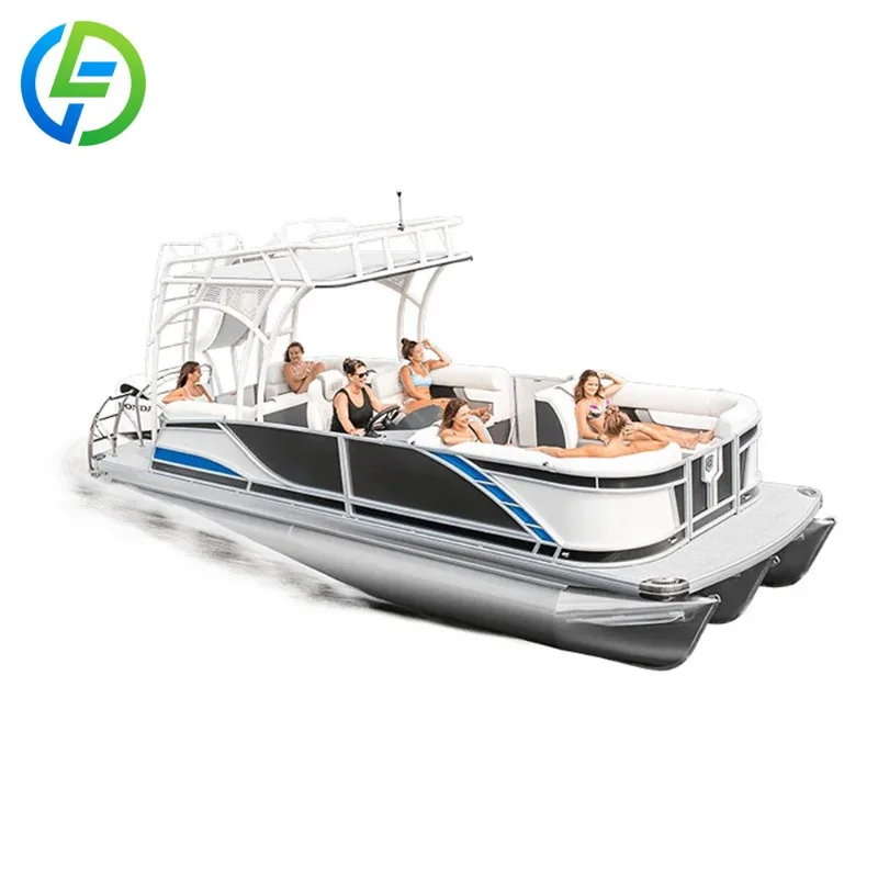 FL Customized Wholesale Personal Sport Yacht Double-Deck Aluminum Pontoon Boat With Slide Outboard Motor for Fishing and Sports