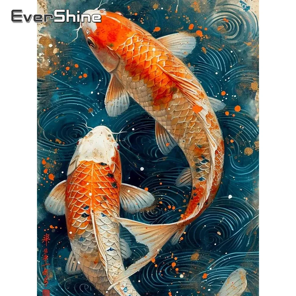 Evershine Embroidery Supplies Animal Needlework Art Cross Stitch Kit Fish Design Printed Canvas DIY Home Decor