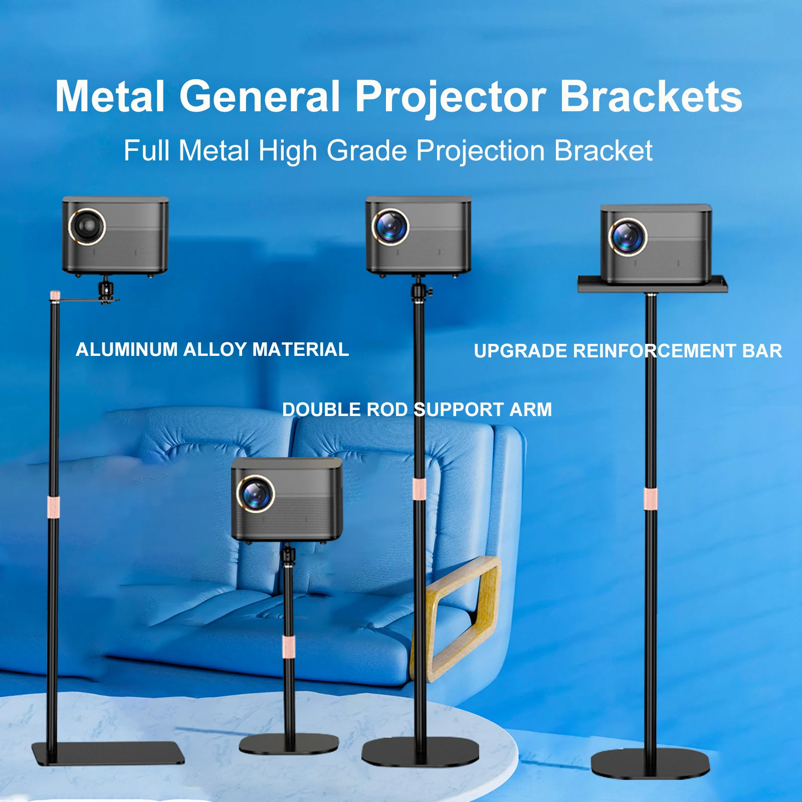 120CM Floor Projector Support Stand Metal Holder Multi-angle Adjustable 360° Rotating Projector Bracket for Film Video Projector