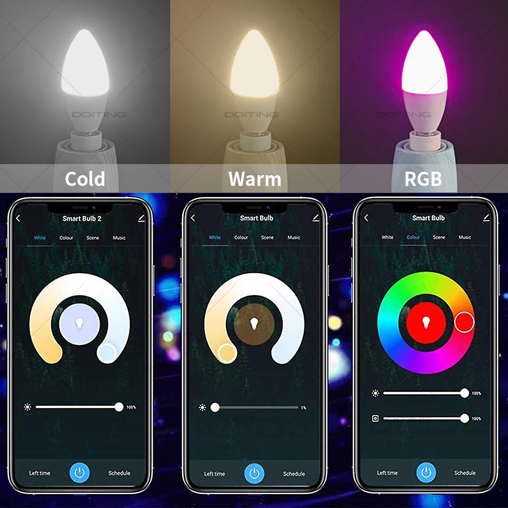 Tuya Smart Wifi Bluetooth Led Candle Light Bulb AC220V E27 E14 RGB Colorful Lamps 5W Works With Alexa Google Home Voice Control