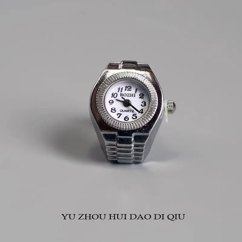 

Vintage Punk Finger Watch Mini Elastic Strap Alloy Watches Couple Rings Jewelry Clock Retro Roman Quartz Watch Rings Women Men
