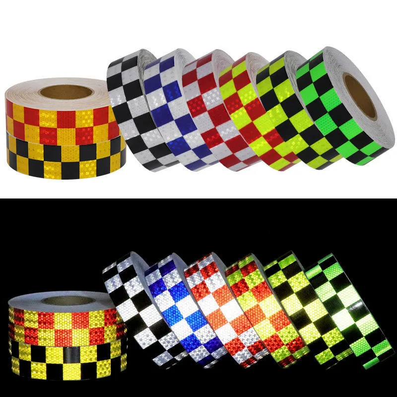 5Cm X 25M/Roll Plaid Waarschuwing Tape Strip Stickers Licht Reflector Beschermende Sticker Reflecterende Folie Auto Veiligheid mark