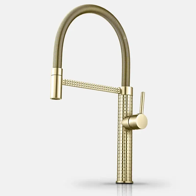 

New Sink Faucet Kitchen Tap Hot and Cold Carved Spring Brass Rotation Pull Down Decked Single Lever Mixer New