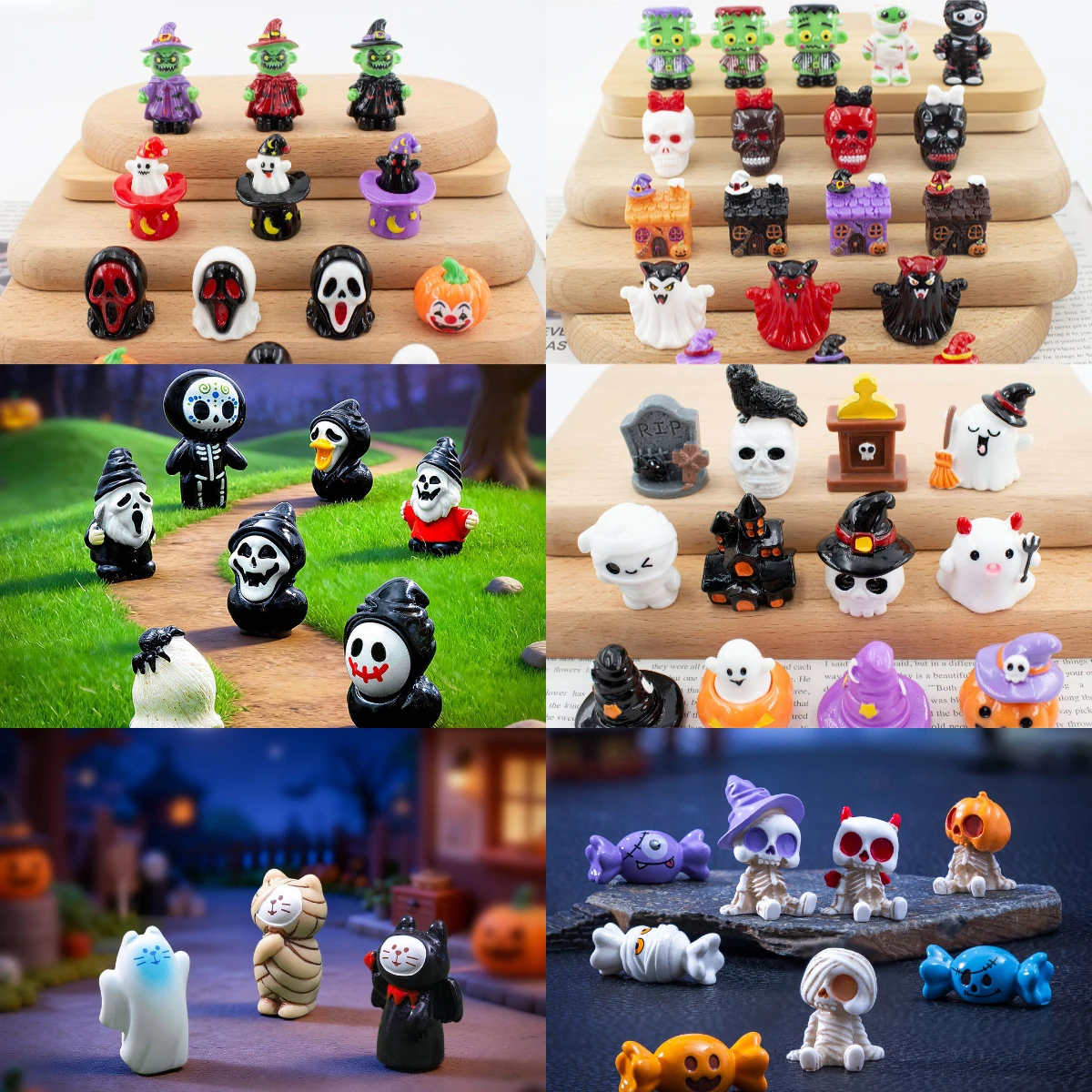100pcs 3D Halloween Series Mask Ghost Doll DIY Festival Oranment Home Decoration Fairy Garden Landscape Dollhouse Accessories