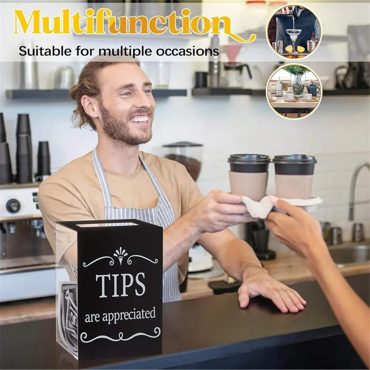 Picture 4: Acrylic Tips Jar for Restaurant Donation Suggestion Box Collection Donation Money Storage Container Raffle Cash Box-A12I