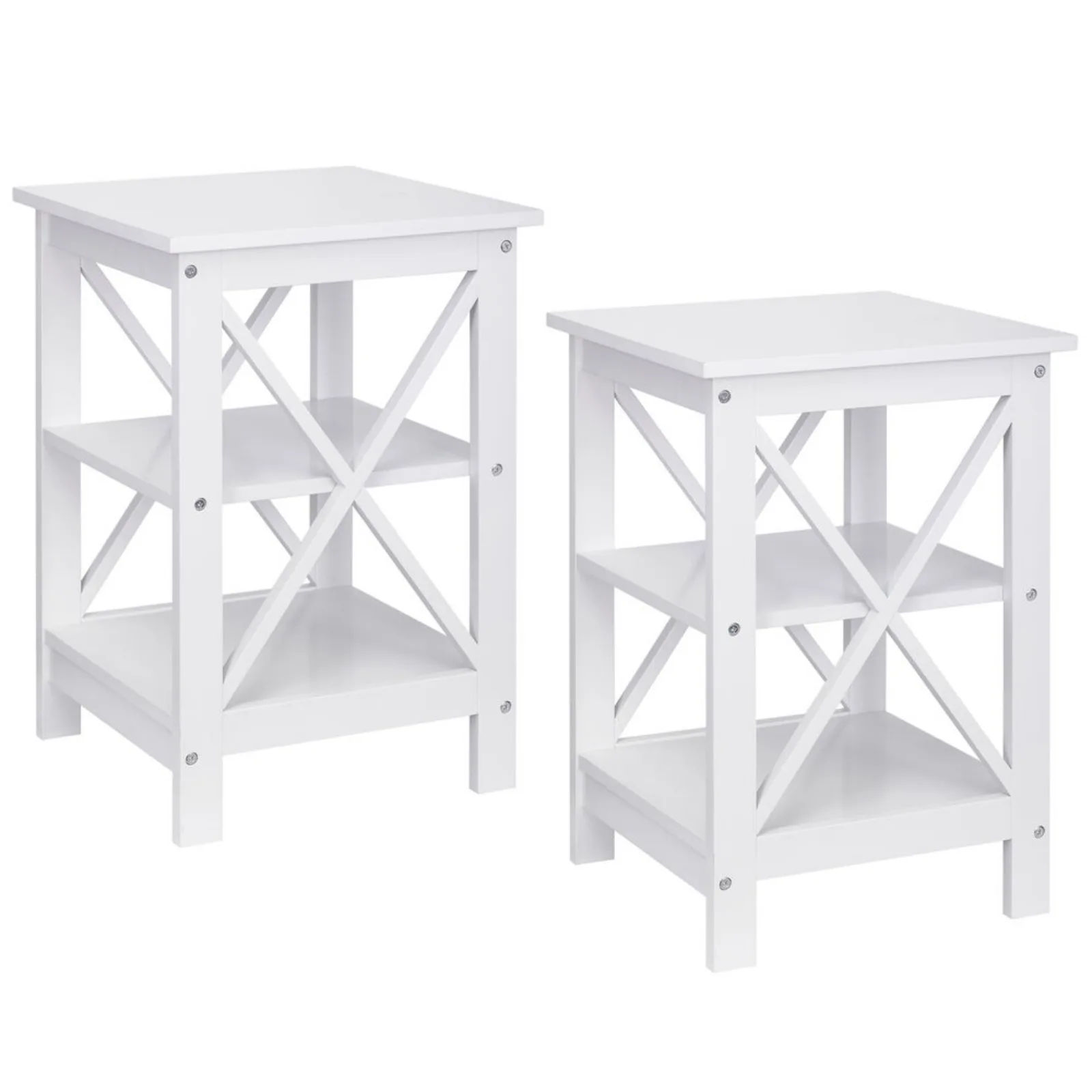 Set of 2 End Table Sofa Side Tables with X-Design Storage Shelf for Bedroom United States