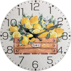 Fashionable and Fresh Yellow Lemon Pattern Wooden Wall Clock for Living Room, Bedroom, Kitchen, Home Decoration, Silent Quartz Clock, Holiday Gift, 10 Inches, 12 Inches 14inch 16inch (No Battery)