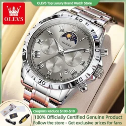 OLEVS Quartz Watches for Men Classic Original Moon Phase Waterproof Fashion Watch Stainless steel Roman Scale Men's Wristwatches