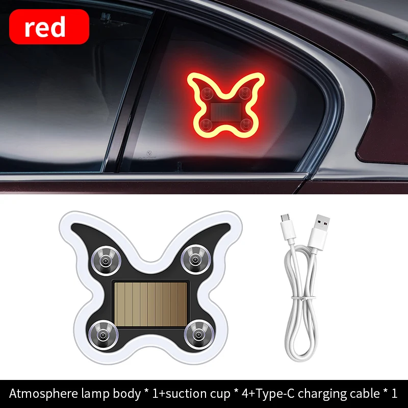 Butterfly Design Lamp Solar LED Car Light Solar Charging USB Charging Light Sensor Vibration Sensing Suction Cup Mount