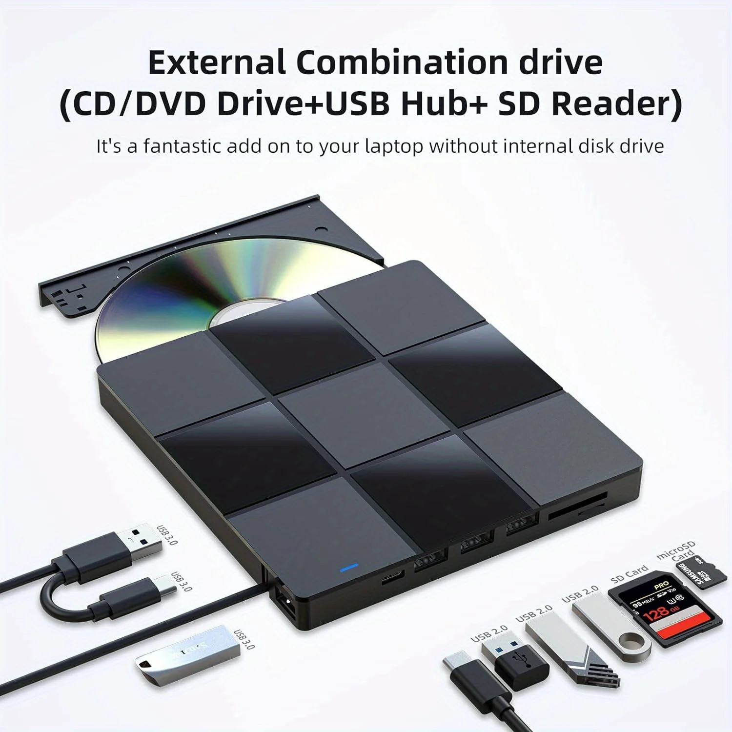 External DVD Drive,USB 3.0 Recorder Plug and Play,Optical DVD CD ROM Drive for Laptop, Compatible with Windows 11/10 Mac OS
