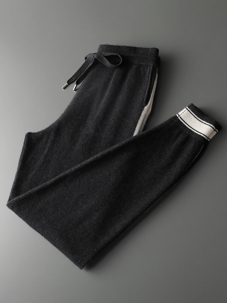 High Quality 100% Goat Cashmere Men's Pencil pants Soft Warm High Waist Trousers Autumn Winter New Fashion Knitwear Sport Pants