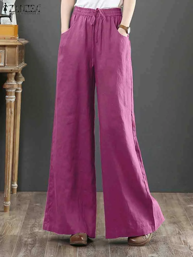 Fashion Wide Leg Pants ZANZEA Women High Waist Loose Long Trousers Autumn Solid Flare Pants Casual Work Pantalon Streetwear