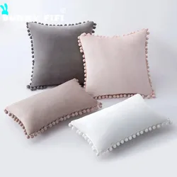 Housses de coussin en velours avec pompons pour canapé, taies d'oreiller Boho Accent, doux, décoratif, frange