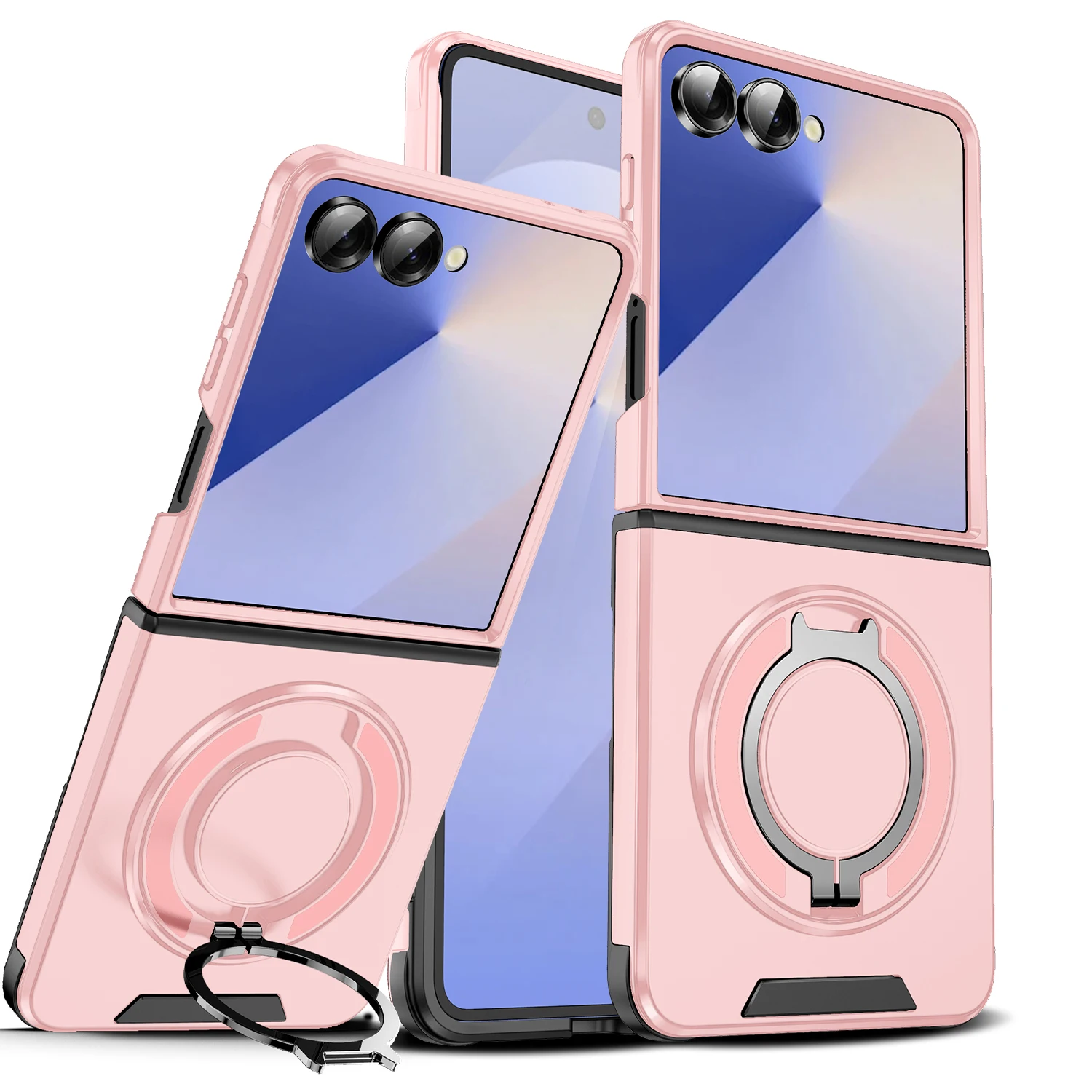 Phone case for Samsung Z Flip 6/7, rotating stand, car magnetic mount, all-around drop protection