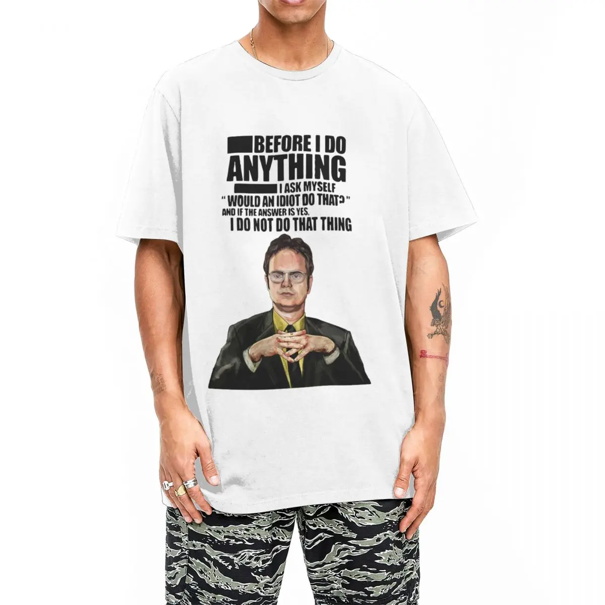 オフィスのdwattk。Schrute-メンズ半袖ラウンドネックTシャツ,ファニーリンプリントTシャツ,綿100%,ギフトとして最適