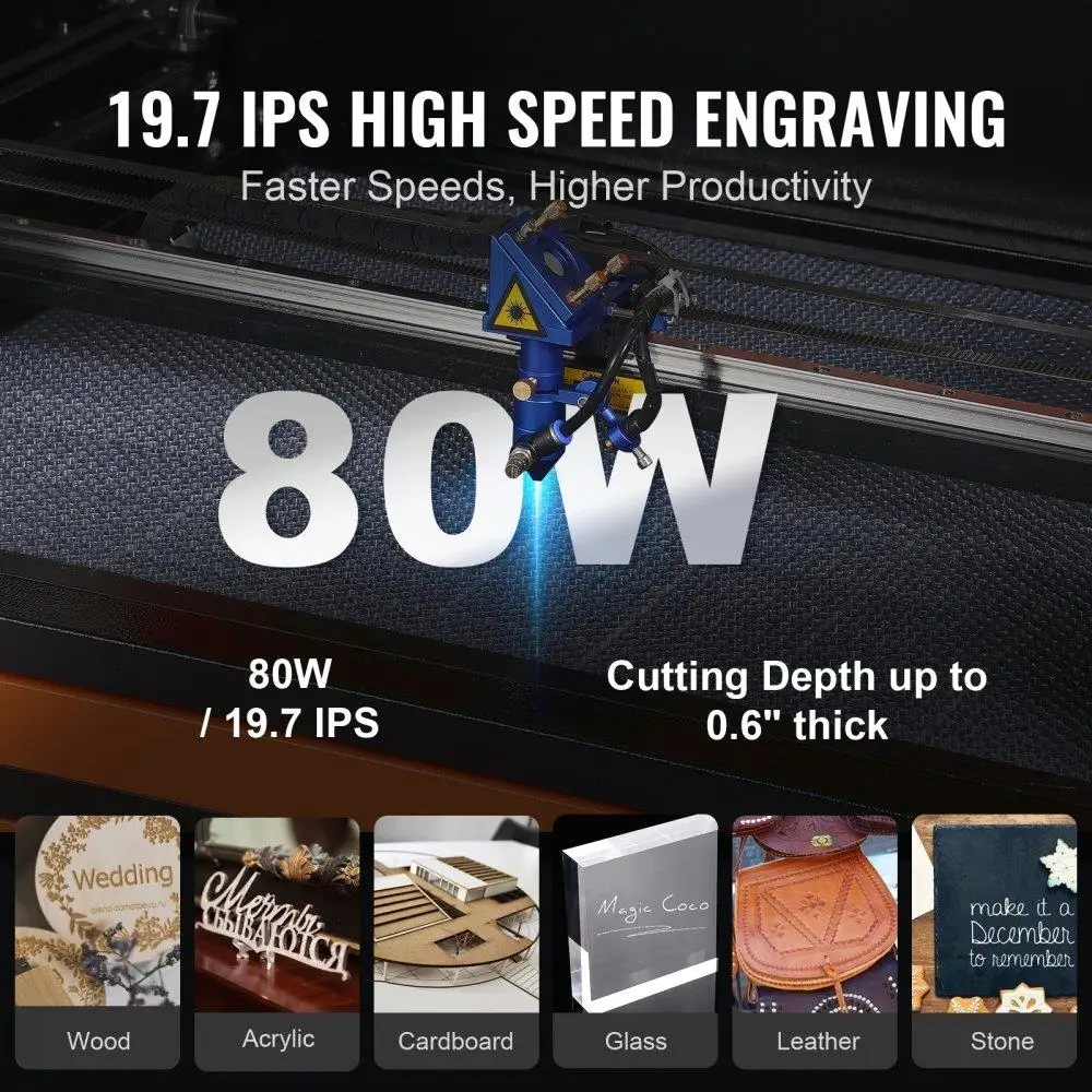 80W Co2 Graveur 20X28In 19.7 Ips 2-Way Air Assist Voor Hout Acryl Stof Meer Lightburn Cad Windows Mac Linux