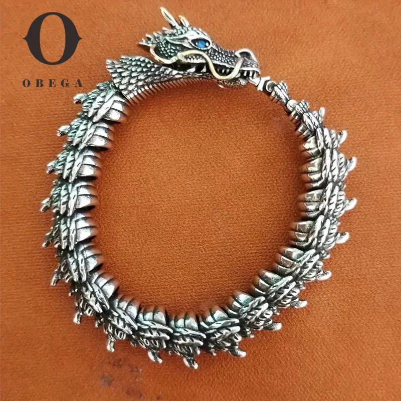 Obega Hip Hop OX Thick Charm Bracelet For Men Domineering Retro Bule CZ Keel Dragon Bracelet Simple Punk Rock Cool Jewelry