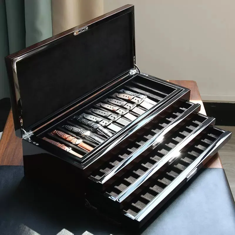 Wooden Watch Strap Organizer Box Large Capacity Drawer Type Watches Strap Storage Boxes with Lid Dustproof Organizers Cases