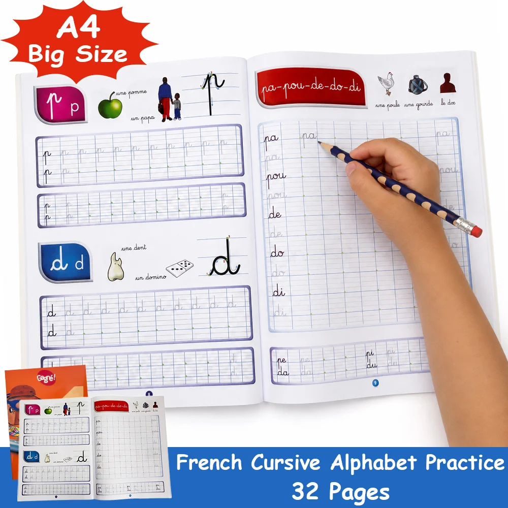 French Alphabet Cursive Workbook for Children Classroom Teaching Material Handwriting French Letter and Vocabulary Exercise Book