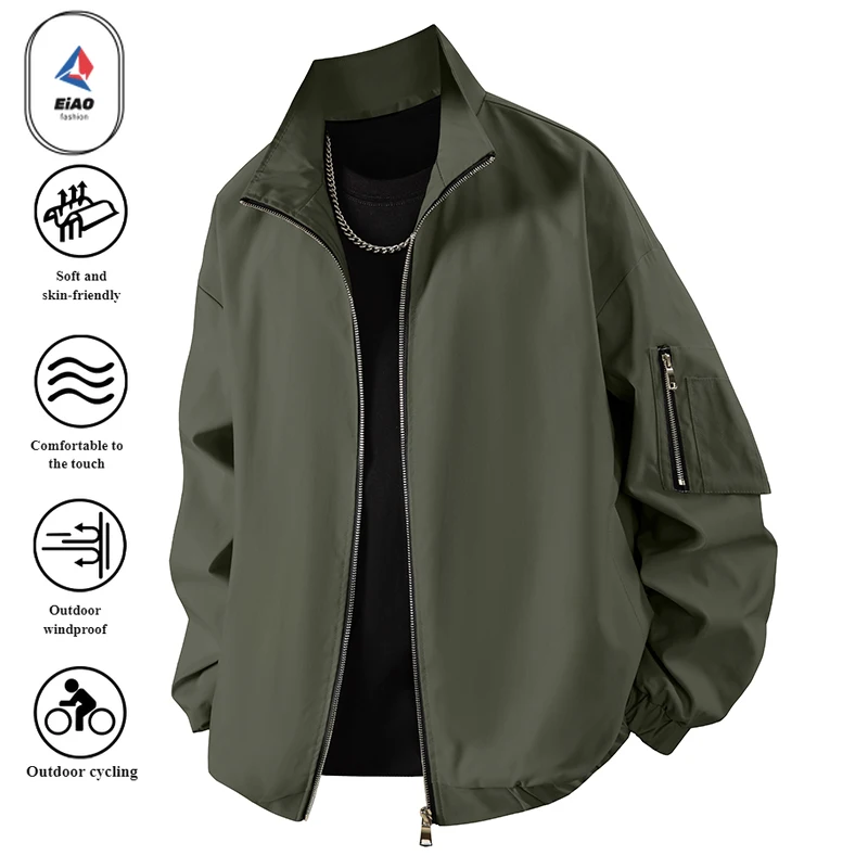 

EIAO 2025 Youth Baseball Collar Bomber Jacket Men Spring Autumn Casual Fashion Versatile Outerwear Lightweight Streetwear Coat