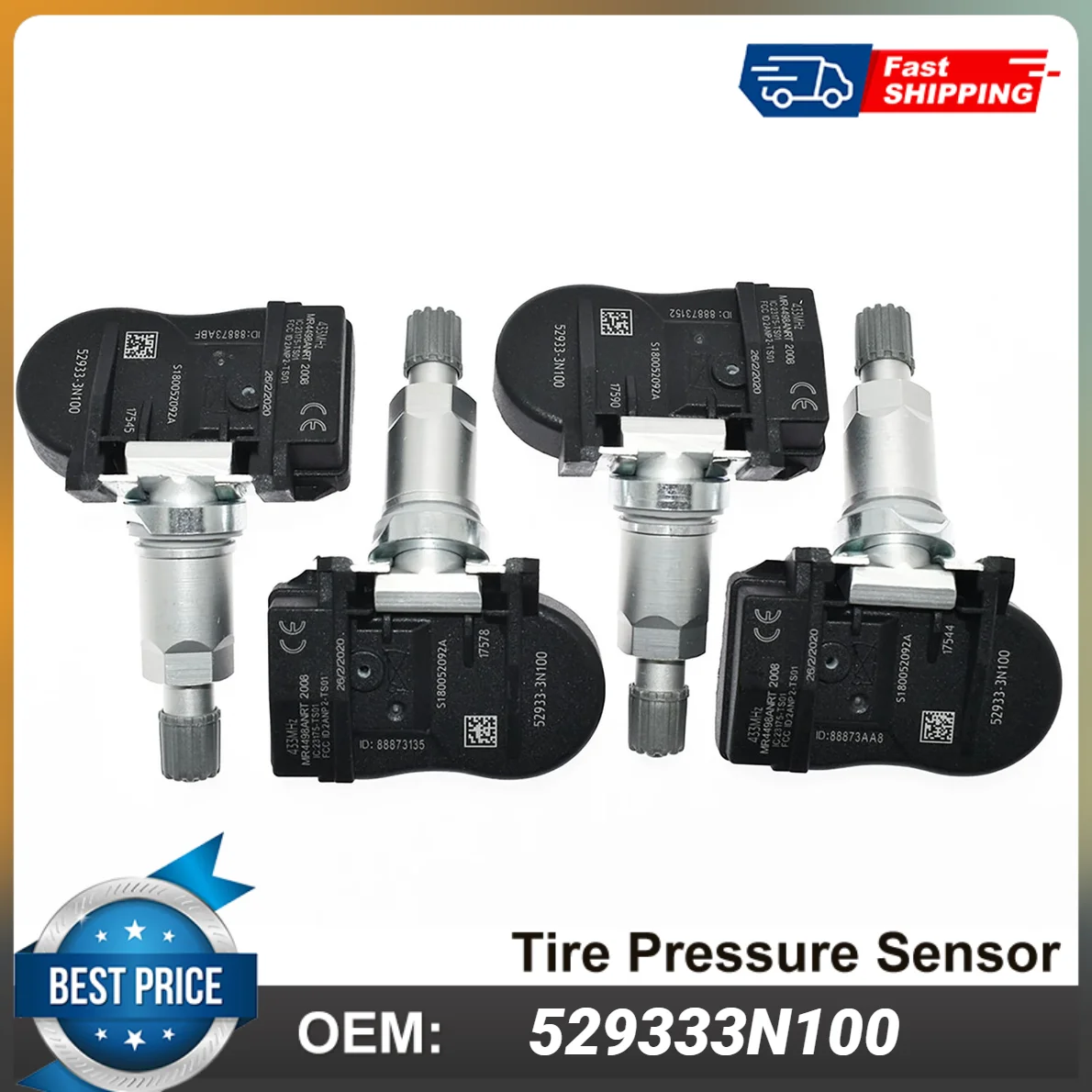 

4PCS TPMS Tire Pressure Monitor Sensor 52933-3N100 529333N100 529332M650 S180052092C For Hyundai Accent Kia Sorento