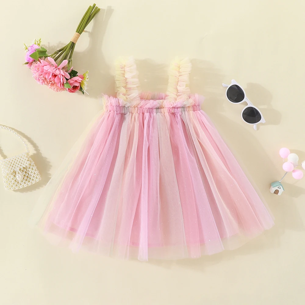 

Summer New Baby Girl Dress With Colorful Chiffon Decorative Suspender Korean Version Cute Princess Dress